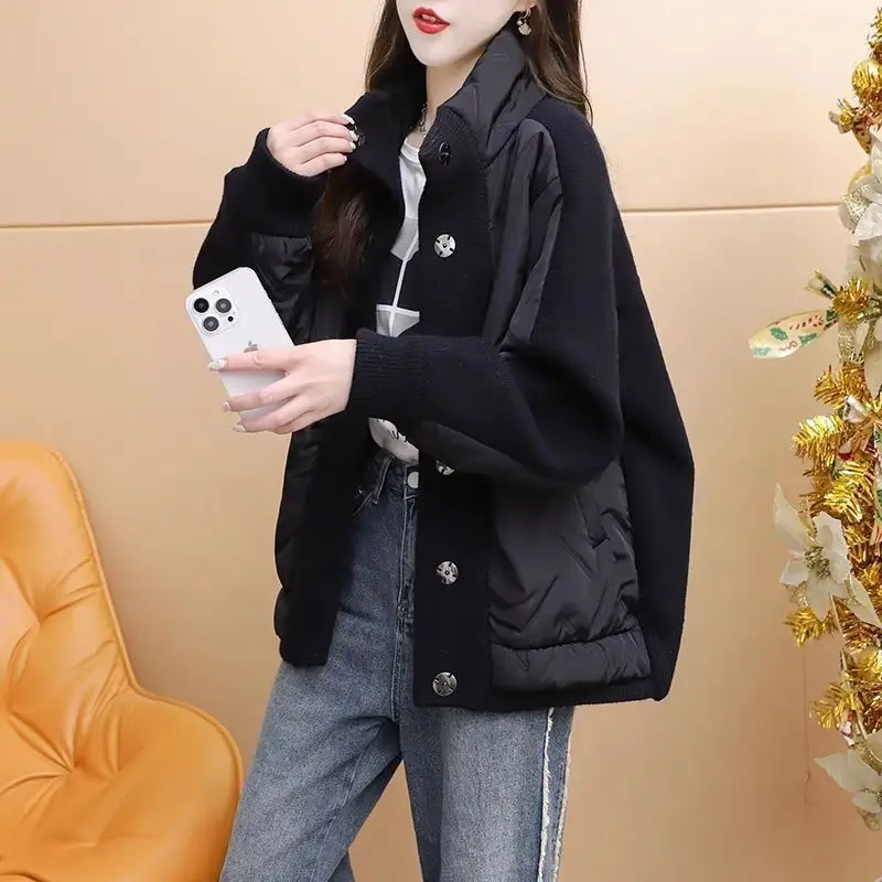 2026 Autumn/Winter New Women's Down Cotton Jacket Windproof Knitted Jacket