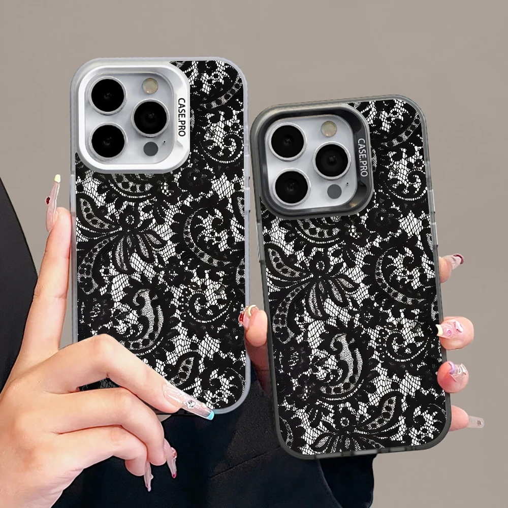 

Винтажный чехол с кружевными цветами для iPhone 16 14 Pro Max, чехлы для iPhone 16 12 13 11 17 ProMax 15 14 Plus 8 XS, ударопрочный чехол IMD INS