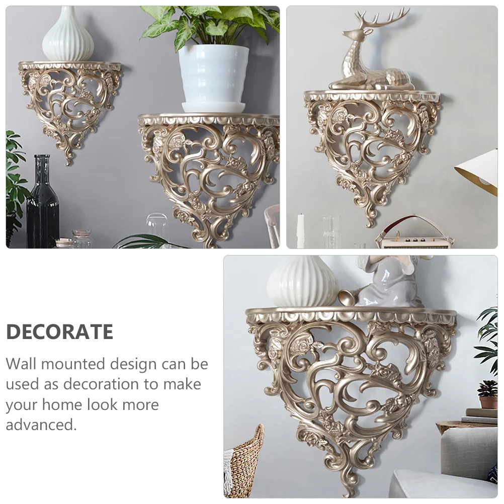 

European Style Hollow Carving Wall Mounted Flower Shelf Gold Resin Flower Stand Background Wall Decor