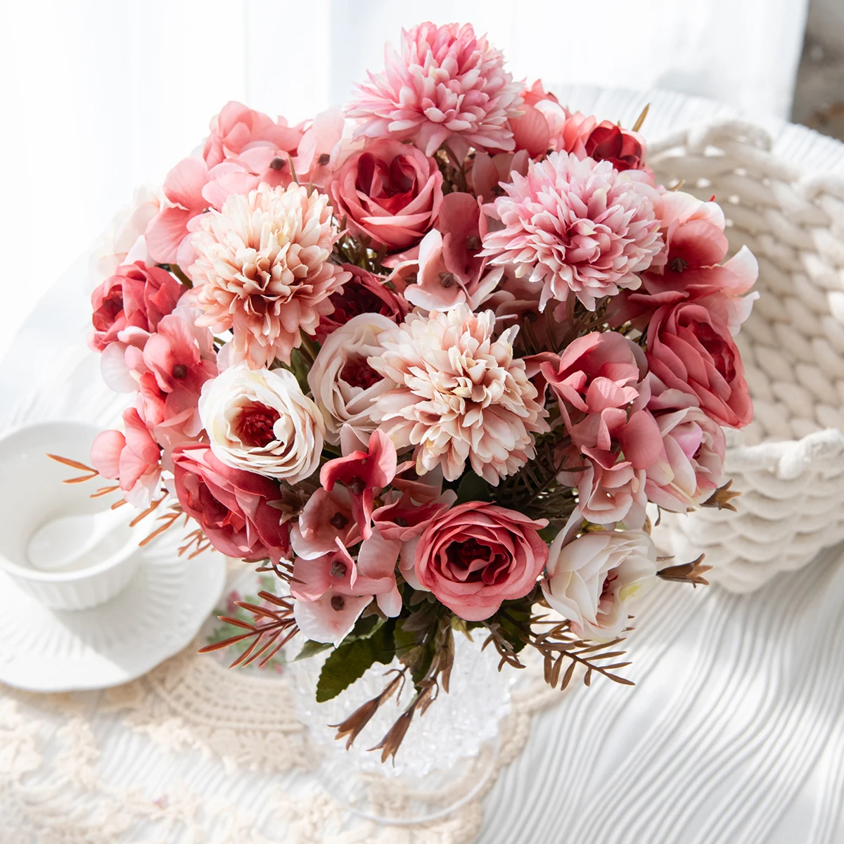 Fleurs artificielles en soie pour l'extérieur, fêtes, jardins, mariages, bouquets de mariée, centres de table pour la maison et la salle à manger, cadeaux