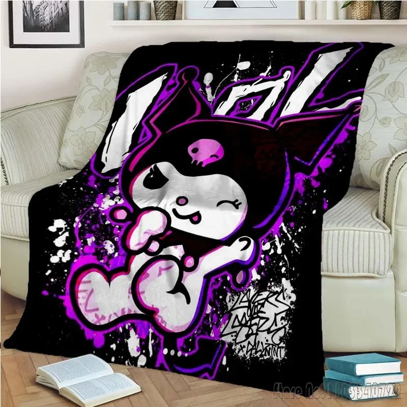 Cartoon Sanrio Kuromi Cartoon Room Warm Blanket Comfortable Soft Portable Travel Picnic Blanket Gift for Family or Friends