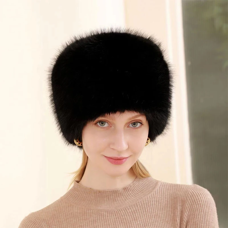 Women Warm Snow Ski Cap Fur Bucket Hat Mongolian Hat Ear Protection Winter Hats Thick Windproof Dome Luxury Plush Fisherman Hat