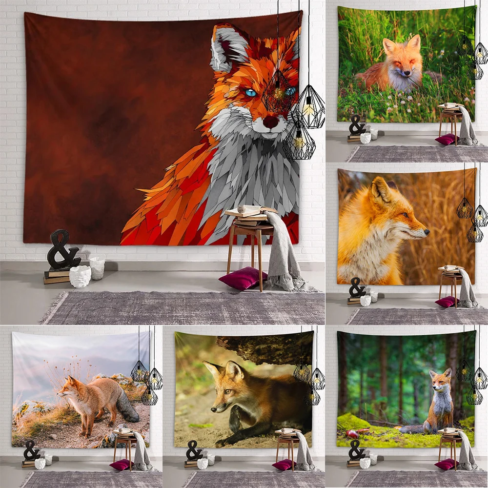 Cute fox pattern tapestry animal wall background cloth living room bedroom dormitory home decoration hanging cloth