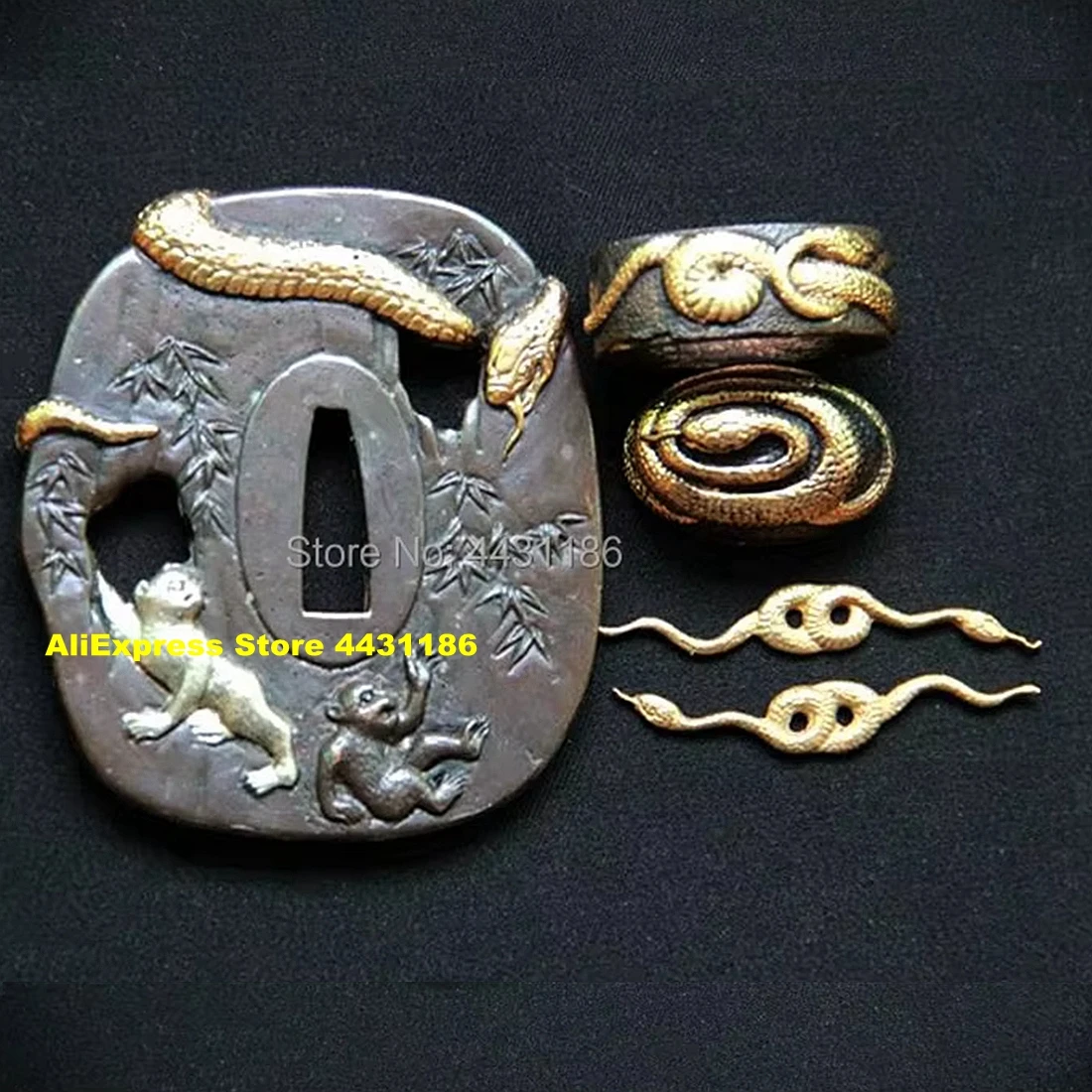 

Monkey And Snake Tsuba Copper Guard Menuki Fuchi Kashira Set Fittings For Japanese Sword Samurai Katana/Wakizashi/Tanto