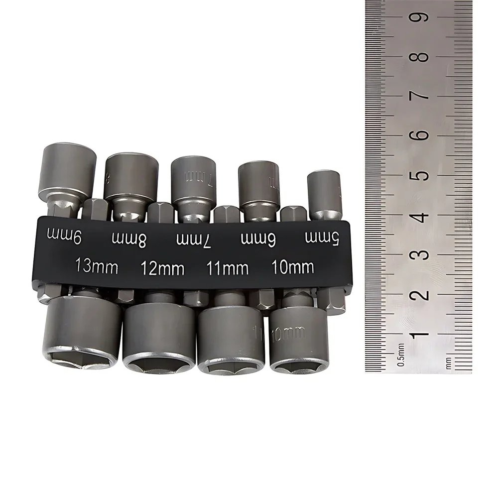 5-13mm Hex Socket Screw Sleeve Nozzles Nut 1/4in Hexagonal Nut Driver Drill Adapter Screwdriver Set Bits Sets Hand Tools 9Pcs