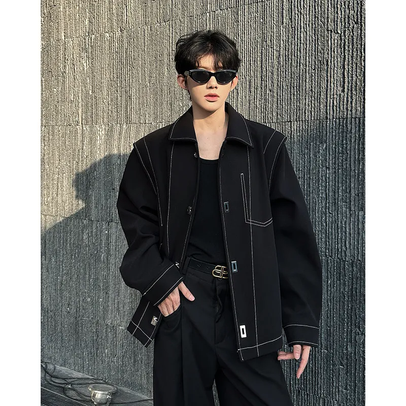 

Spring Edition Jaet Men's American Retro Sle Embroidery Lines Design ape Stand Collar Zipper Casual Outerwear