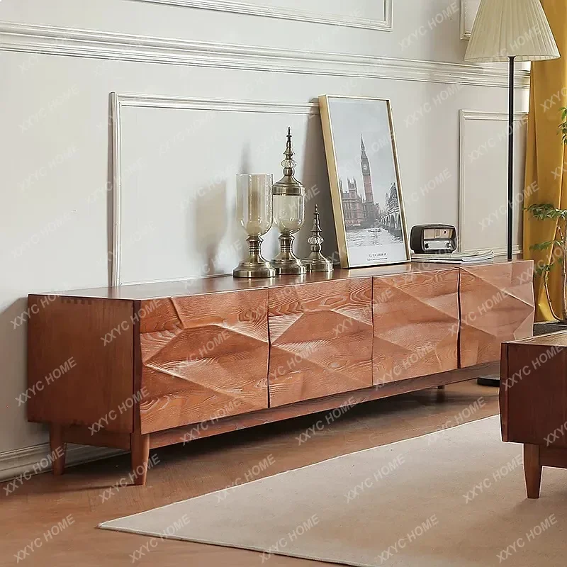 XX Minimalist Solid Wood TV Stand Coffee Table Set Mid-Century Living Room Floor Storage Media Cabinet