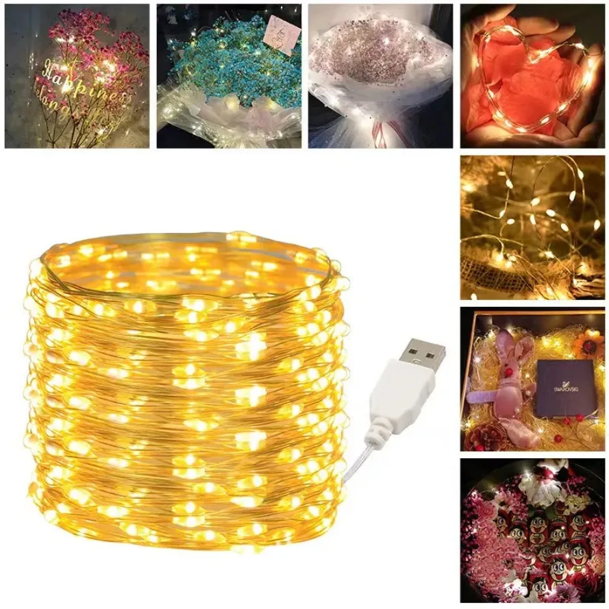 30 متر 20 متر مقاوم للماء USB LED أضواء سلسلة الأسلاك النحاسية الجنية جارلاند ضوء مصباح عيد الميلاد حفل زفاف عطلة الإضاءة ديكور