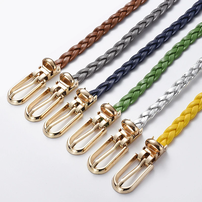 Leather Braided Thin Belt For Woman Dress Shirt Decorative Girdles Strap Fashion Pin Buckle Female Waistband Ladies Waist Rope