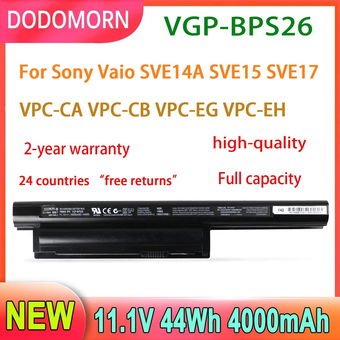 

DODOMORN VGP-BPS26 Laptop Battery For Sony Vaio SVE14A SVE15 SVE17 VPC-CA VPC-CB VPC-EG VPC-EH Series VGP-BPS26A 2-year warranty