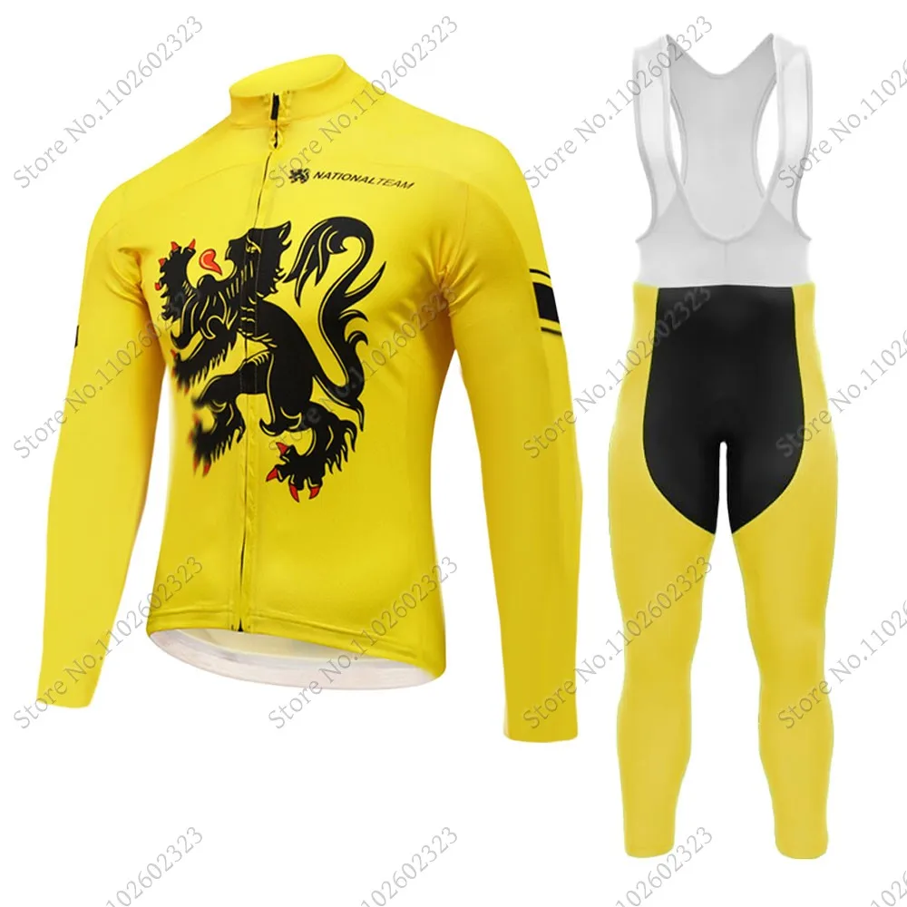 2024 Flanders Cycling Jersey Set Belgium Long Sleeve Cycling Vintage Clothing Road Race Bike Jacket Suit MTB Maillot