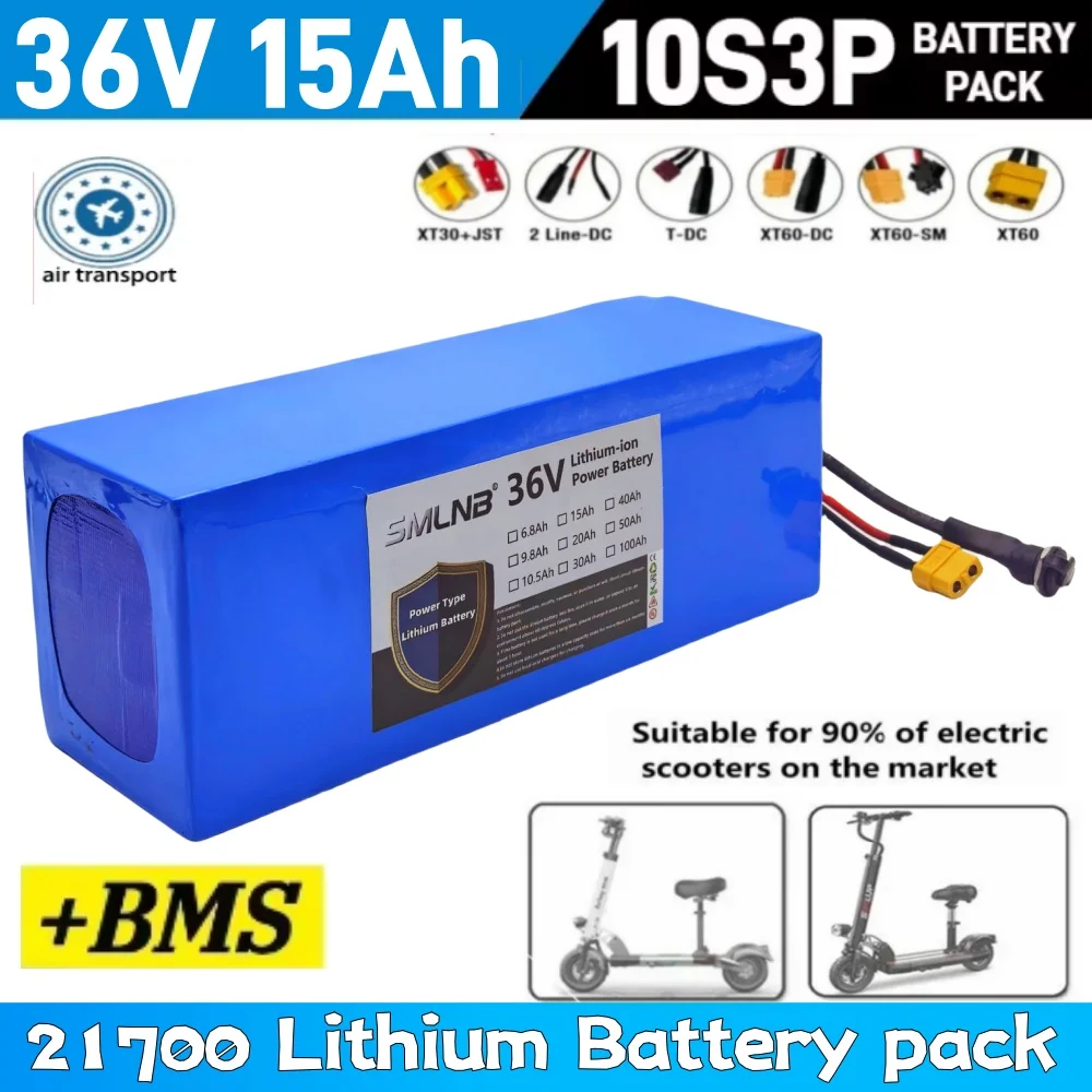 

36V 15Ah 21700 Lithium battery pack 10S3P 15000mAh built-in BMS, For Electric Bicycle Scooter Battery +42V 2a charger