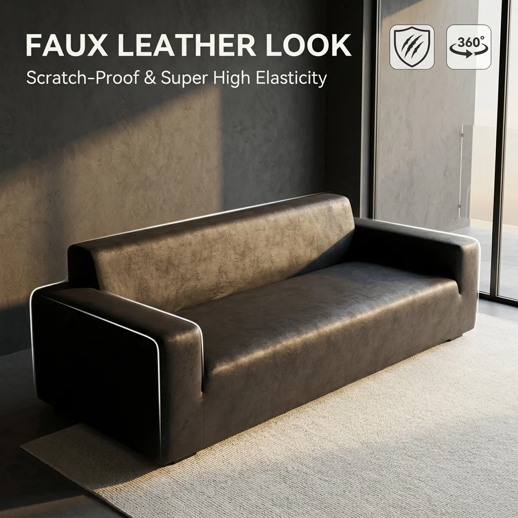 Heavy Duty Stretch Faux Leather Sofa Slipcover Pet Dog Scratch Proof Couch Cover Dust Protective Furniture Protector Easy Fit