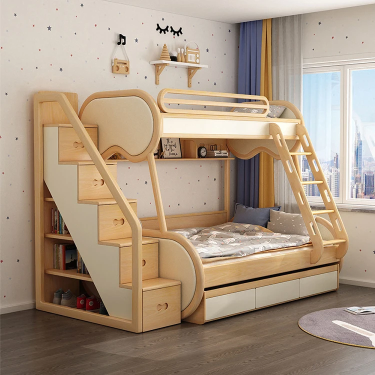 *Factory Cheapest Price Wooden Double Deck Bunker Twin Bed Set for Kids