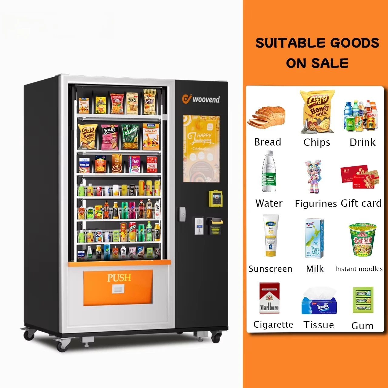 Máquina de Venda Automática Comercial por Atacado para Bebidas com Pagamentos por Cartão de Crédito/Dinheiro, Serviço OEM/ODM, Máquina de Venda Automática de Lanches para Cinemas e Shoppings