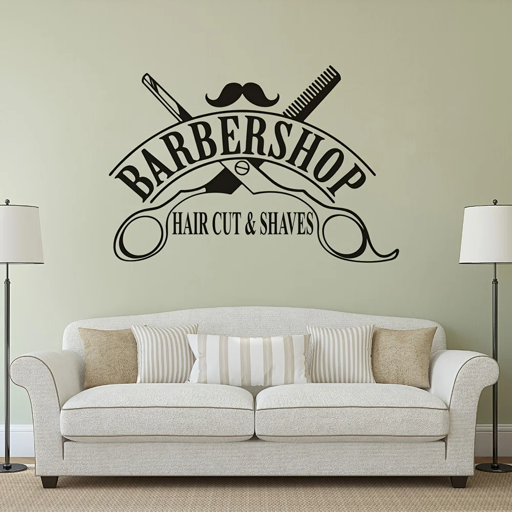 Autocollant mural en vinyle pour salon de coiffure, coupe de cheveux et rasage, décoration murale pour salons de beauté et spas, 1PC