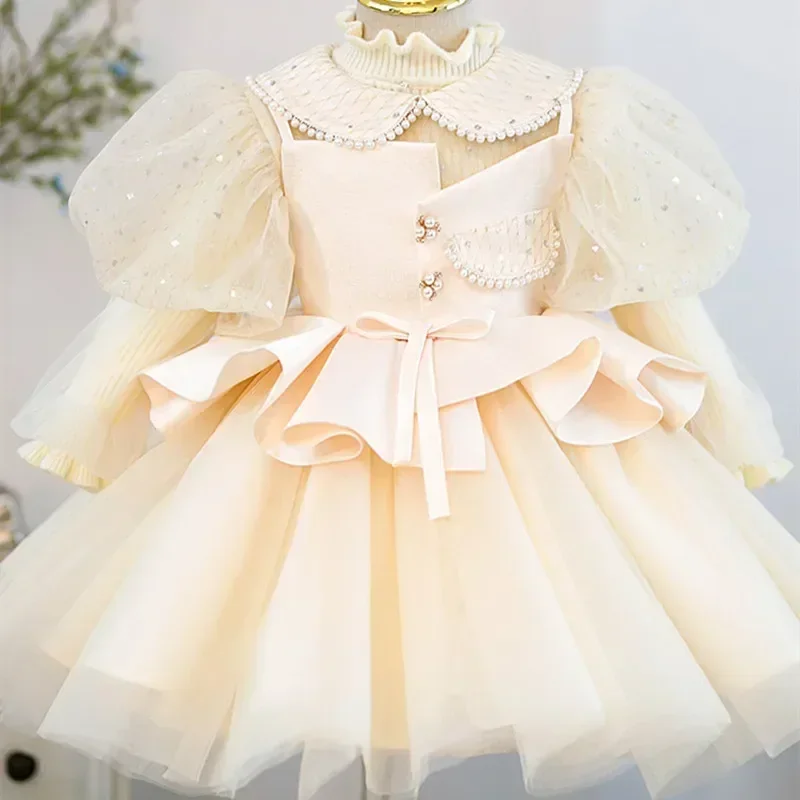 Girls Korean Princess Dress for Baby Formal Elegant Wedding Dresses Kids Vintage Ball Gown Children Birthday Party Vestidos