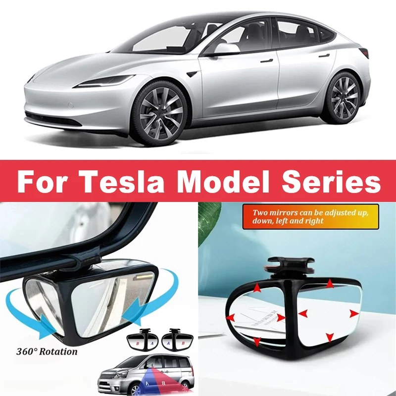 

2Pcs 360° Adjustable Blind Spot Mirrors Convex Wide Angle Rearview For Tesla Model 2 3 Y S X Cybertruck