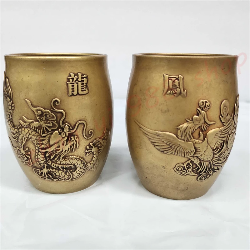 

Pure copper,Longfeng Chengxiang wine cup and tea cup,a pair, exquisite household decorations