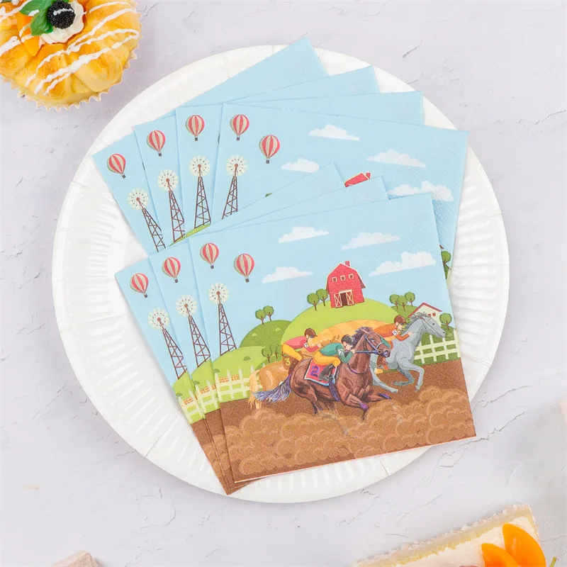 Servilletas estampadas con temática de carreras de caballos, pañuelo para fiesta de cumpleaños, restaurante, pañuelos de papel desechables para fiesta, fiesta de cumpleaños para niños