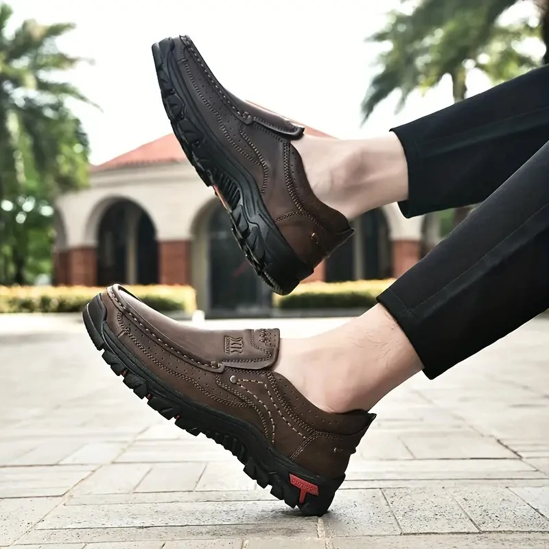 

Slip On Loafers Men Leather Flats Moccasins Walking Non-Slip Handmade Leather Men Shoes Casual Outdoor
