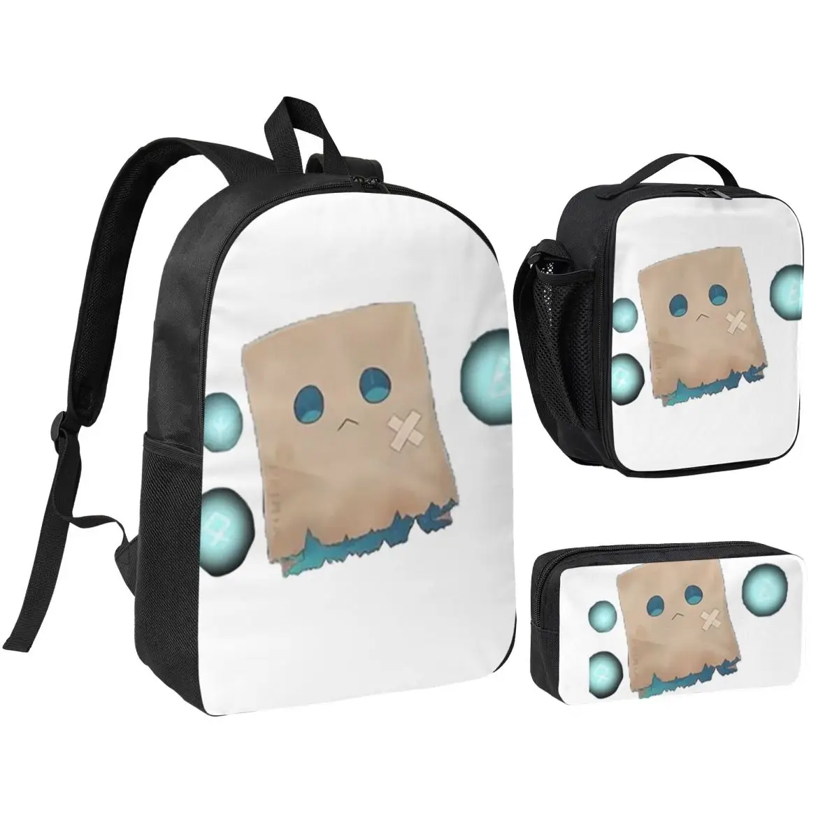 Nanashi Mumei - Nameless Friend Backpack Student BookBag School Bag Shoulder Bags 3ps Insulated Lunch Bag Pencil Case