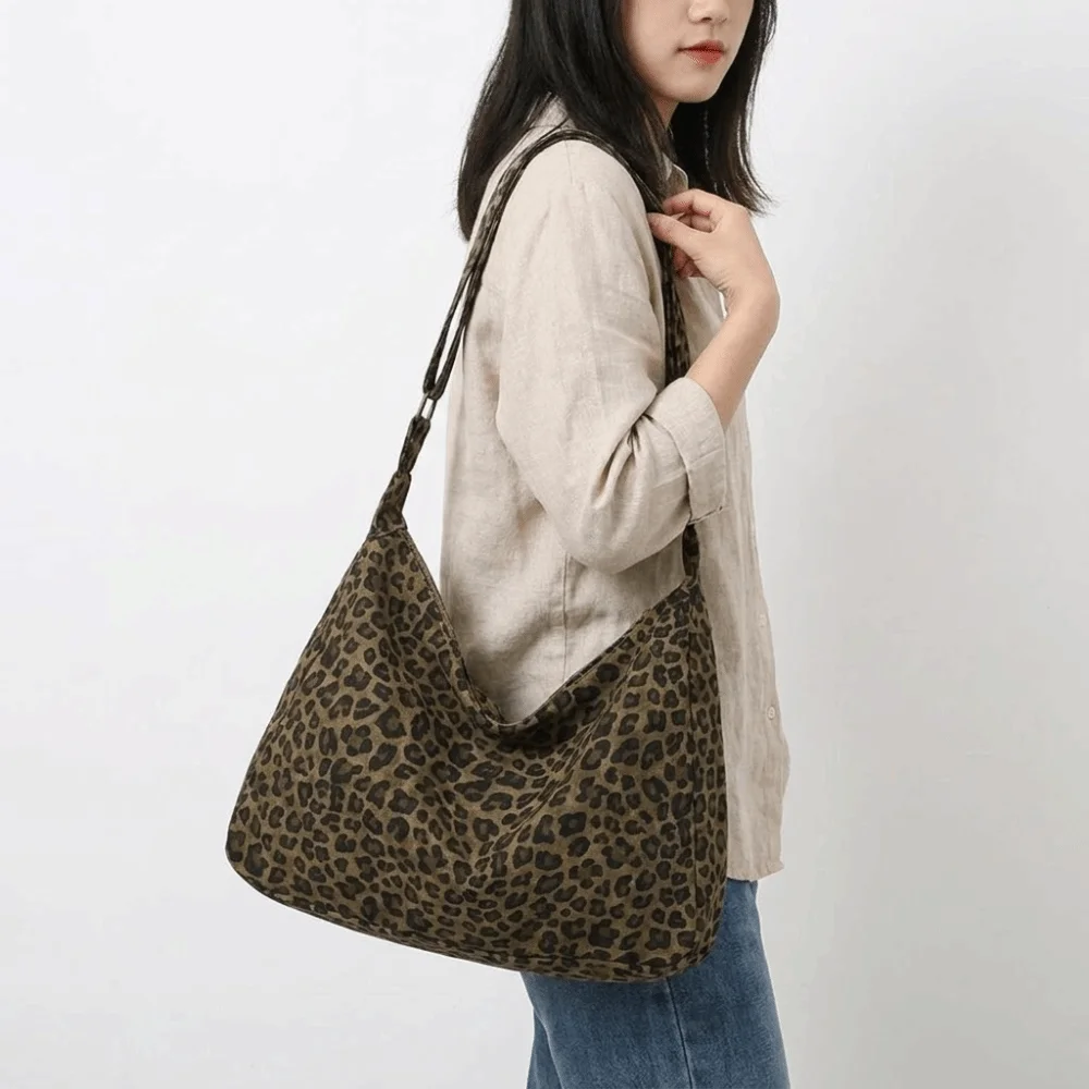 

Cloth Leopard Print Shoulder Bag Adjustable Shoulder Strap Messenger Bag Canvas Crossbody Bag Large Capacity Korean Style