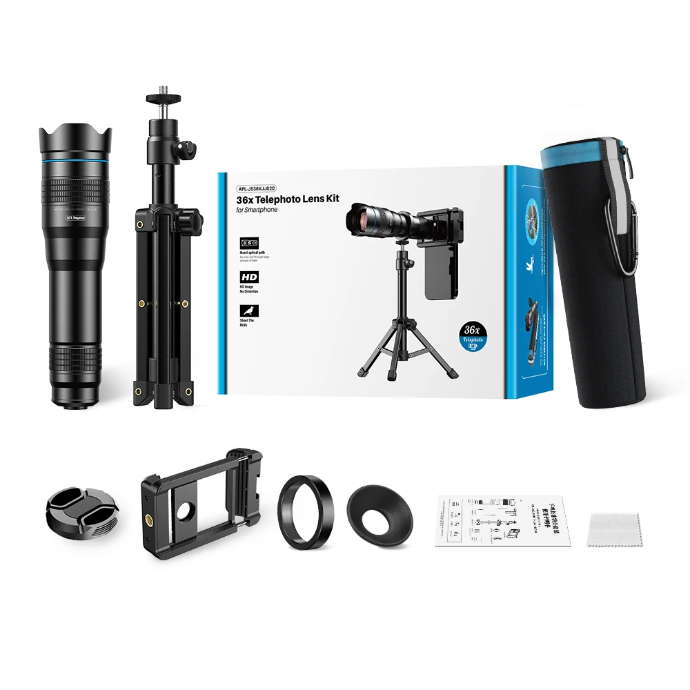 APEXEL Nieuwe metalen 36X telezoomlens met statief Universele cliptelescoop voor iPhone Samsung smartphones voor kamperen Wandelen