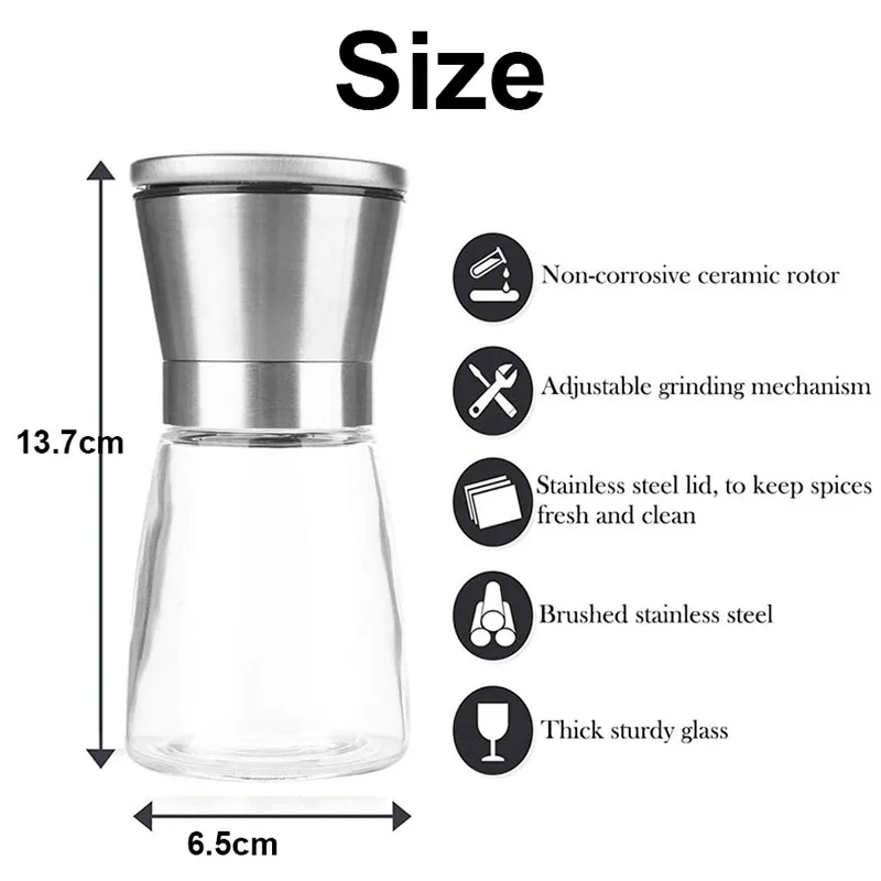 Pepper Grinder Salt Grinder Manual Salt Pepper Grinder with Funnel Set Spice Adjustable Coarseness with 5 Level Pepper Grinder