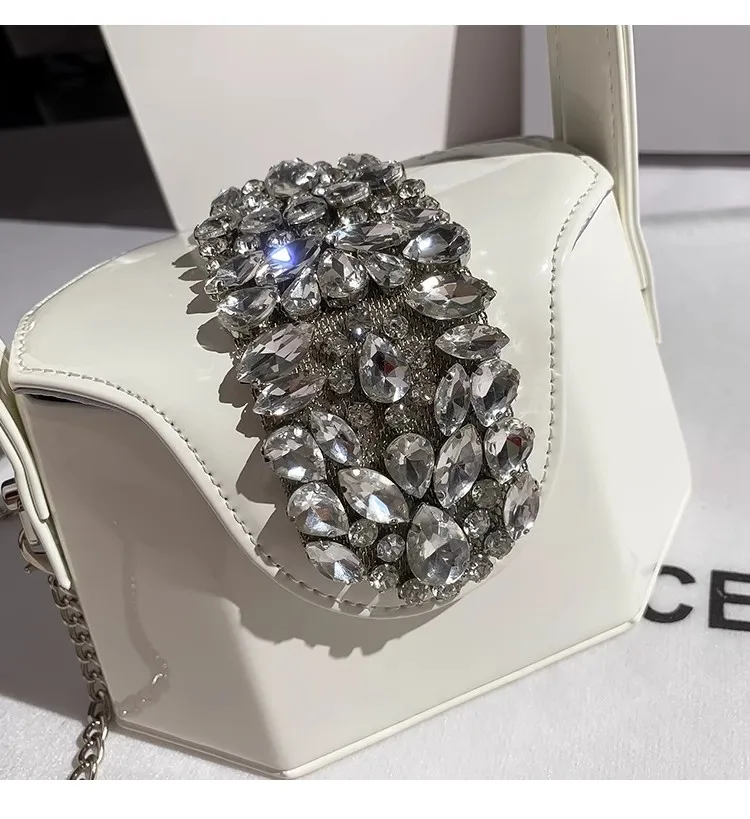 Crystal Shiny Rhinestones Diamond Evening Bag Textured Leather Square Bag Women Handbag Wedding Party Clutch Purse Crossbody Bag