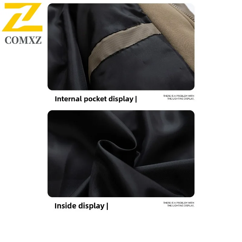 COMXZ 2025 Mens Fake Two Piece Thickened Hooded Winter American style Jacket Warm Tactics Waterproof and Windproof Outdoor Coat