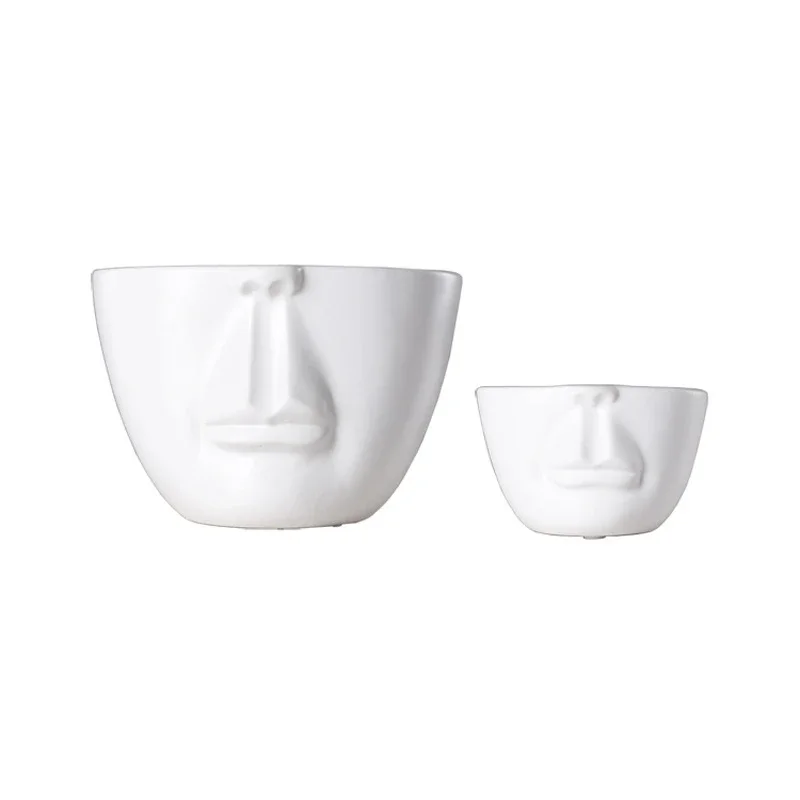 European White Abstract Human Face Ceramic Vase Flower/green Plant Flowerpot Interior Decoration Countertop Home