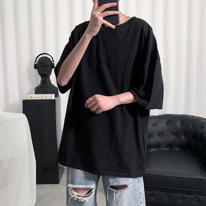 Hong Kong Style 2022 Loose Soild Harajuku Camisas Streetwear Short-sleeved T-shirt Jacket Men Oversized 5XL T Shirt