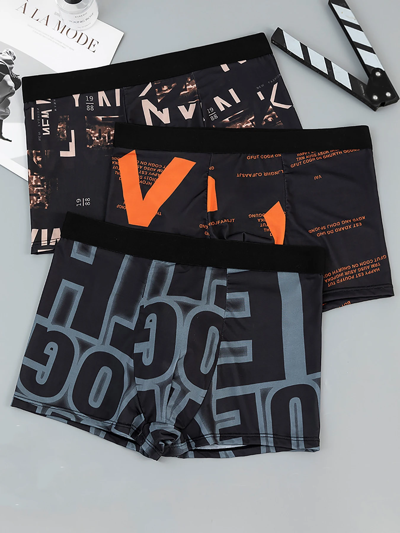 3 Pieces of Men's Underwear Ice Silk Fabric Fashion Trend Men's Boxers Comfortable Breathable Sports Stretch Underwear