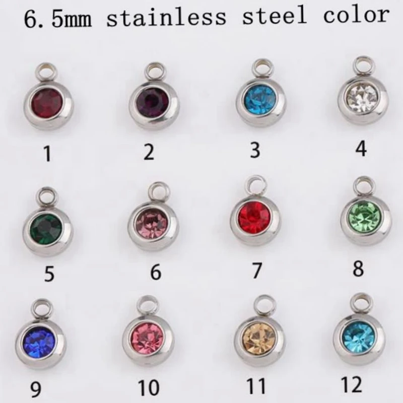 12pcs lot Tiny Round Birthstone Charms beads Stainless Steel Gold Color 6.5mm For diy Necklace Jewelry Making accessories