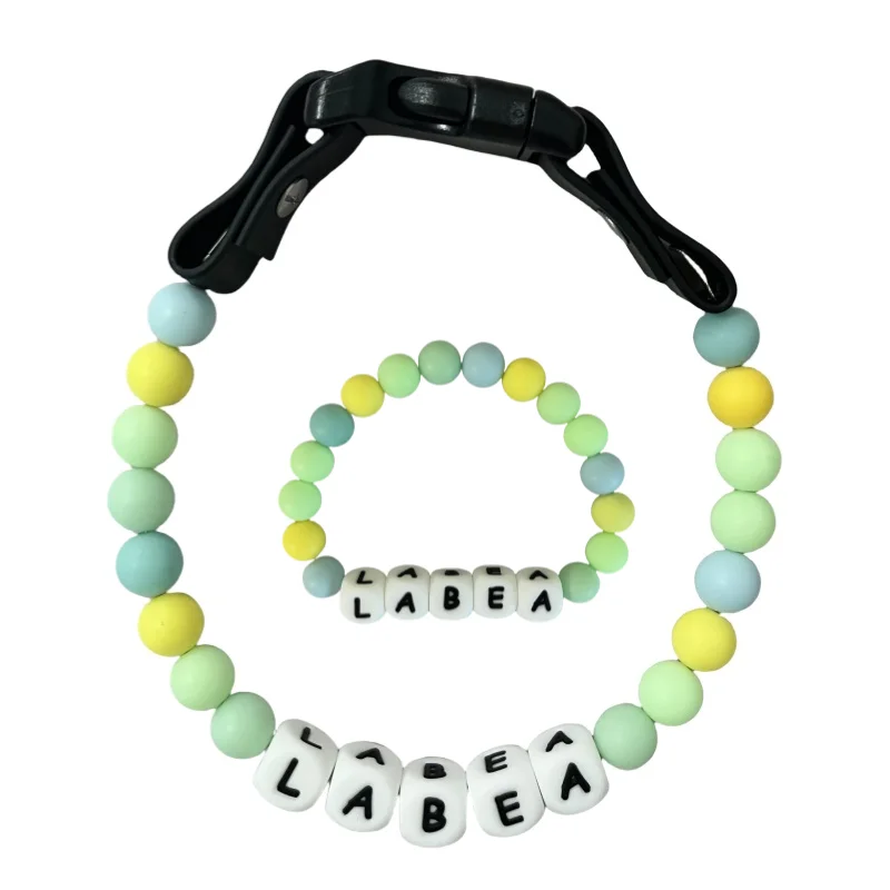 الحيوانات الأليفة مطرز اسم طوق مع سوار مجموعة مخصصة طوق الكلب مع الخرز DIY اسم الكلب رسالة قلادة الكلب لؤلؤة مطرز طوق