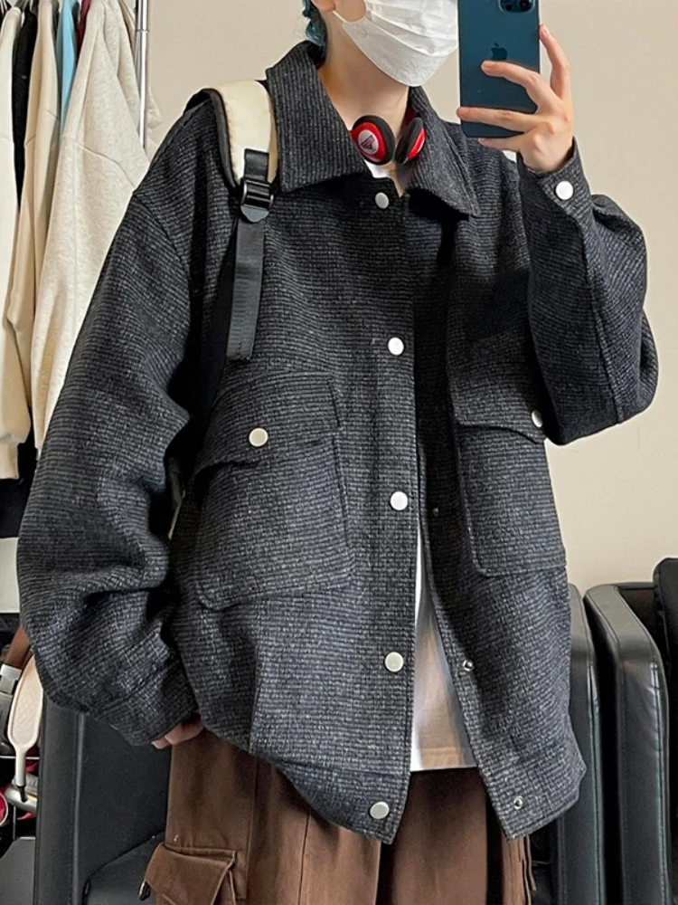 

Мужская шерстяная куртка на весну-осень, молодежная, модная, с воротником-стойкой, ветрозащитная, стандартного кроя, с длинными рукавами