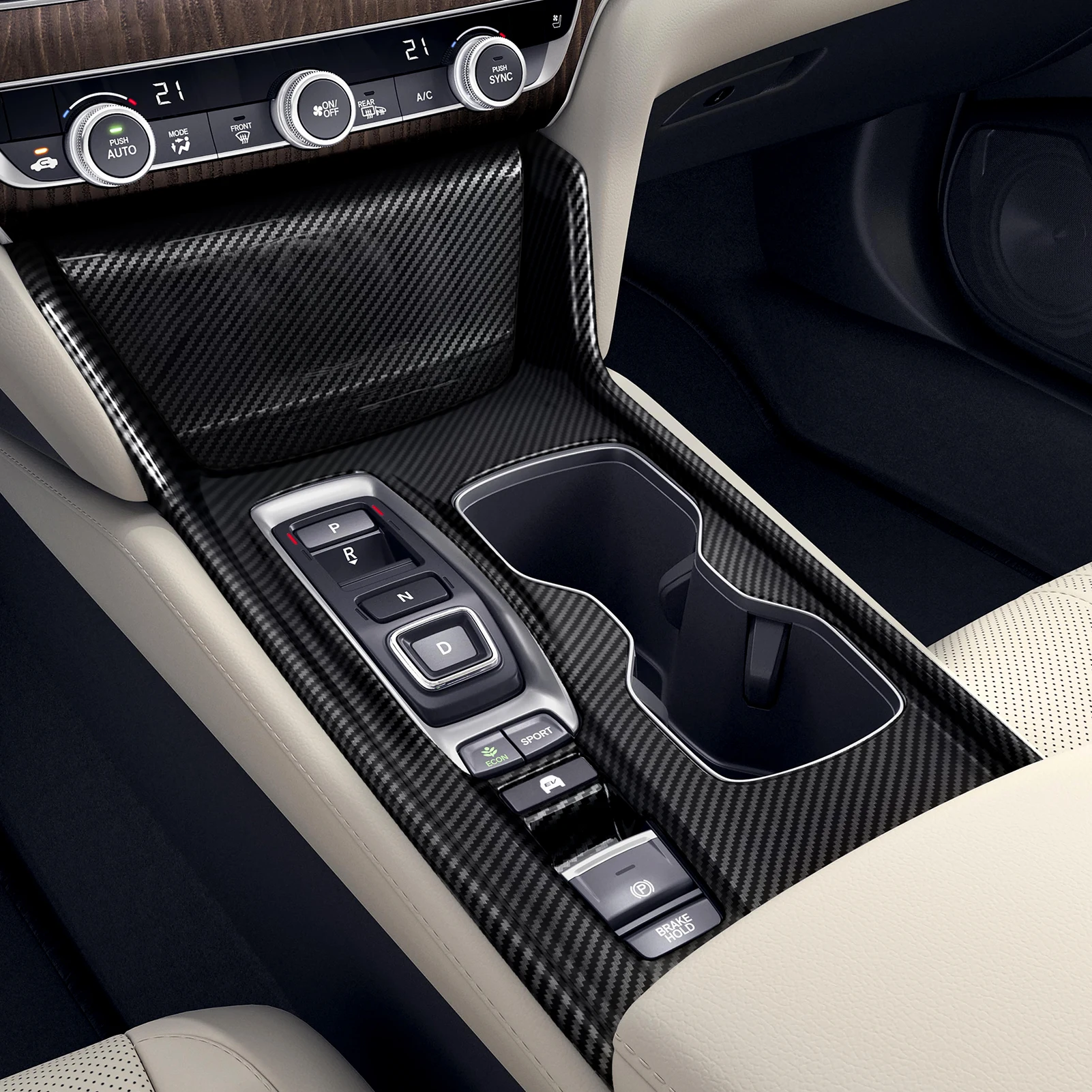 Auto-Mittelkonsole, Schalthebel, Lenkradverkleidung für Honda Accord 10. Generation 2018-2022 Zubehör. ABS-Kohlefaser-Innenausstattung. – Detail 7