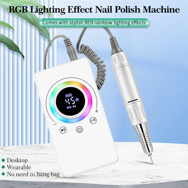 N02R-Nail Drill Machine 45000RPM Rechargeable Electric Nail HD LCD Display For Manicure For Nails Gel Polish Low Noise