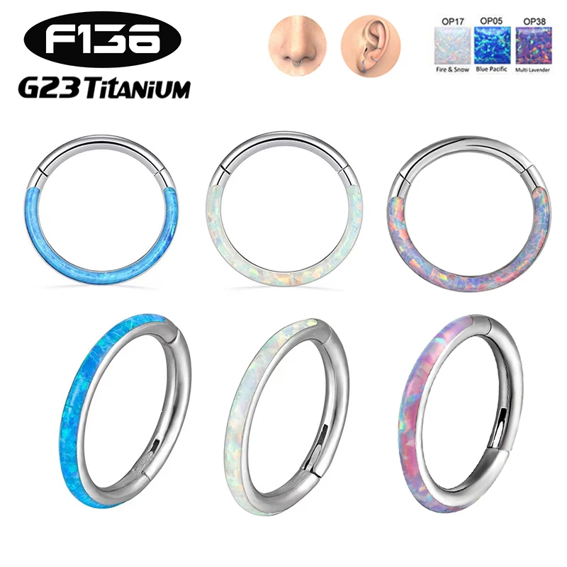 

1PC G23 Titanium Piercing Daith Cartilage Earrings Hinged Hoop Opal Nose Ring Nasal Septum Helix Conch Body Jewelry For Women