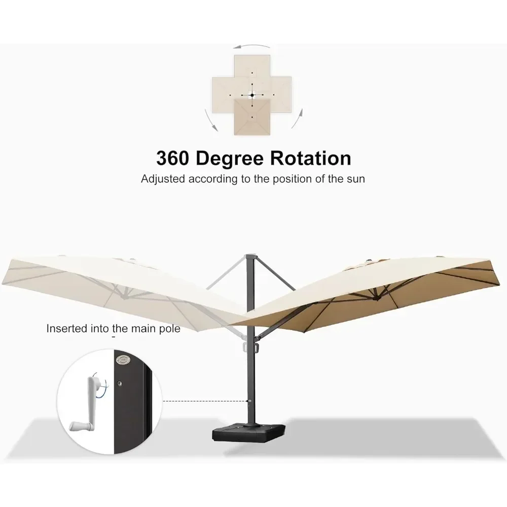 Prostokątny parasol Duży aluminiowy parasol offsetowy na zewnątrz z obrotem o 360 stopni Cantilever Beżowe parasole tarasowe