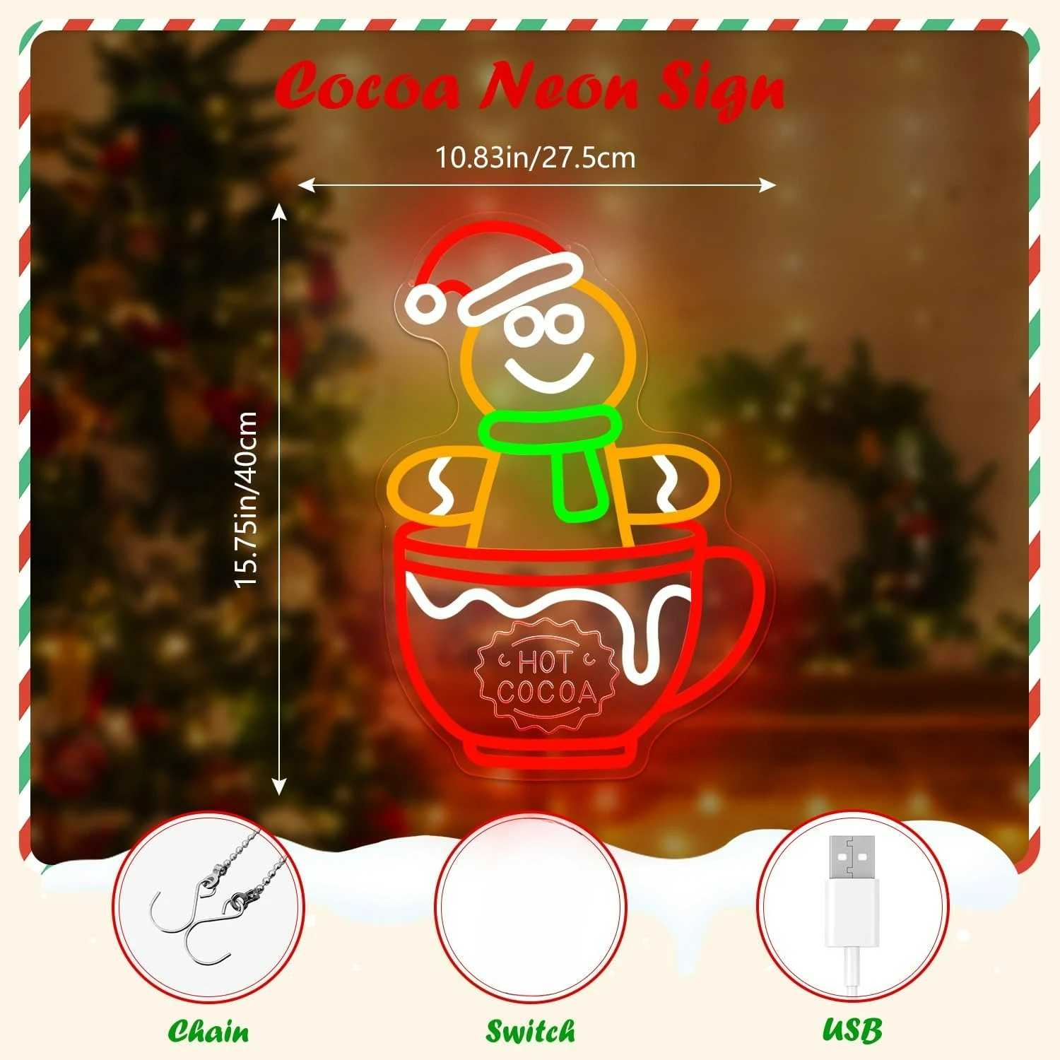 عيد الميلاد النيون تسجيل الكاكاو الزنجبيل رجل ضوء النيون ل الكاكاو بار مكتب الحفلات غرفة المعيشة جدار ديكور عيد الميلاد النيون جدار تسجيل #2