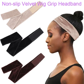 Fascia per capelli antiscivolo con impugnatura per parrucca da 5,5 cm di larghezza Fascia per capelli in morbido velluto per parrucca Fastern Fascia per parrucca regolabile per donna Testa sciarpa nera 1 pz