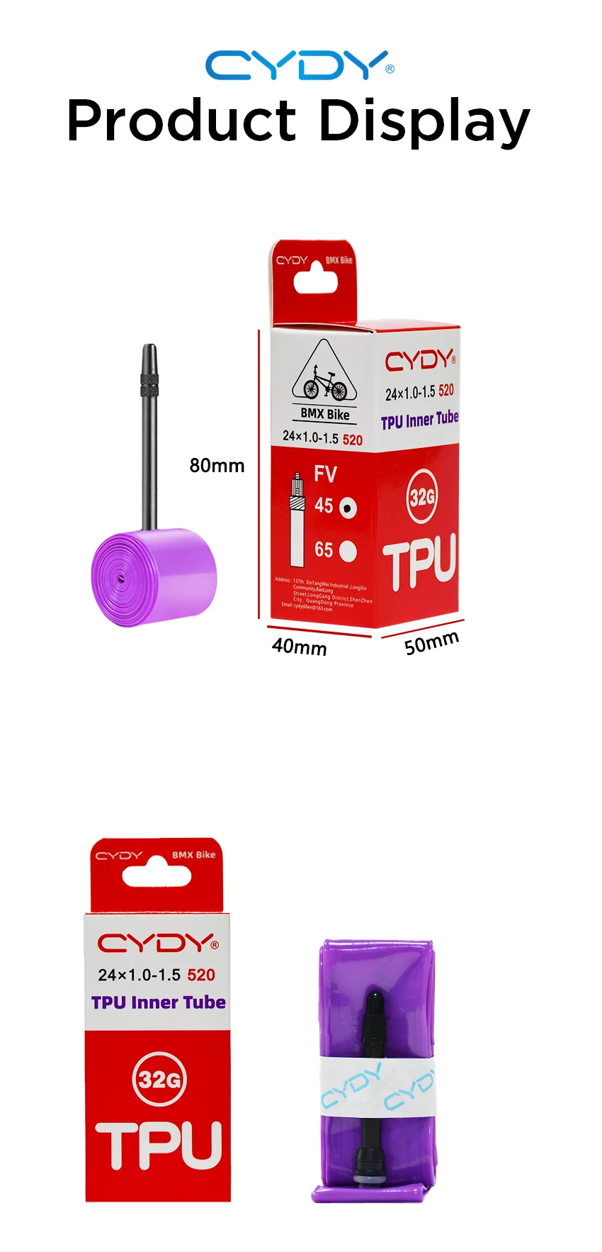 32G CYDY Fahrrad-TPU-Schlauchkamera 24 Zoll 520 24x1.0 1.25 1.35 1.4 1.5 Zoll Presta-Ventil 45mm BMX Fahrradreifen Pneu Fahrradreifen – Detail 8