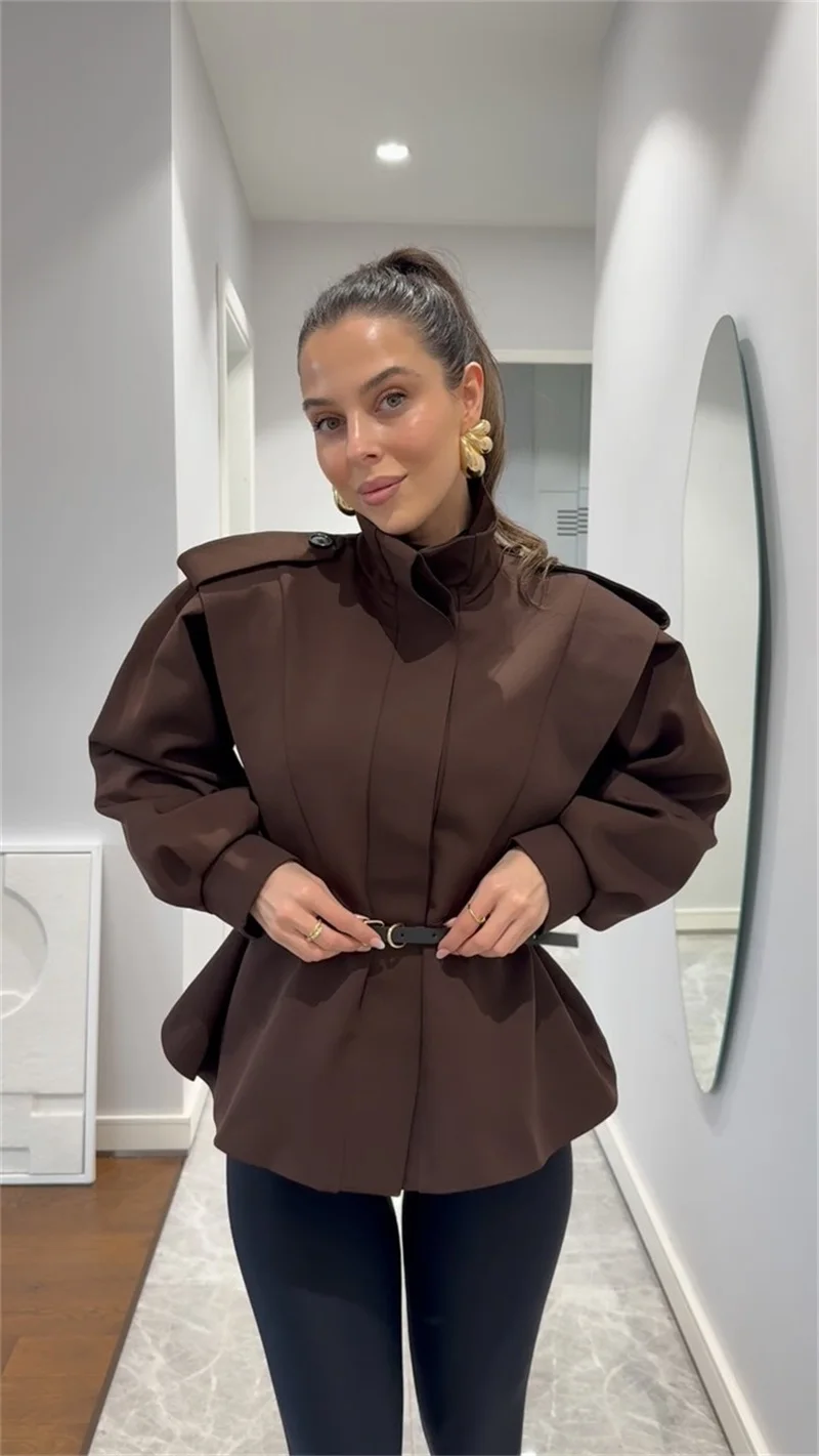 Autumn Women Suit 1 Piece Blazer Full Sleeves Jacket With Belt Formal Office Lady Wedding Guest Party Evening Bridal Coat