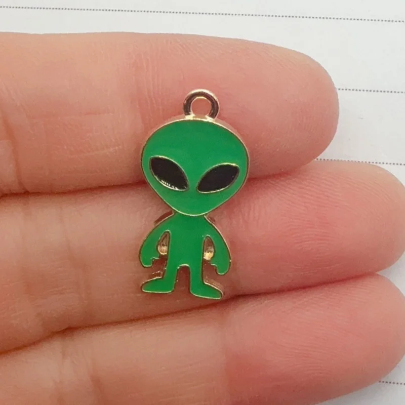 10pcs alloy oil dripping love alien pendant, DIY jewelry making earrings, keychains, accessories image 4