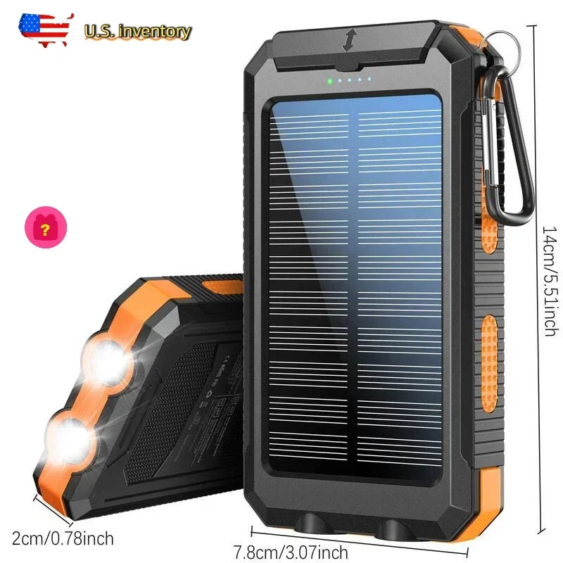 10000mAh 4-in-1 Solar Power Bank Camping Light Compass Portable for Hiking Emergency Backup