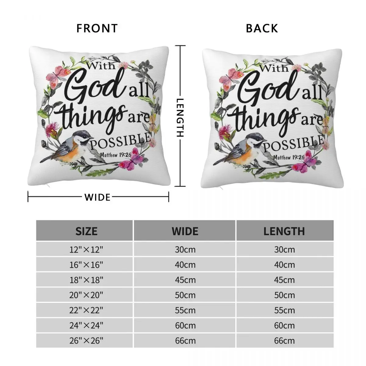 With God All Things Are Possible Square Pillowcase Polyester Linen Velvet Creative Zip Decorative Pillow Case Home Cushion Cover