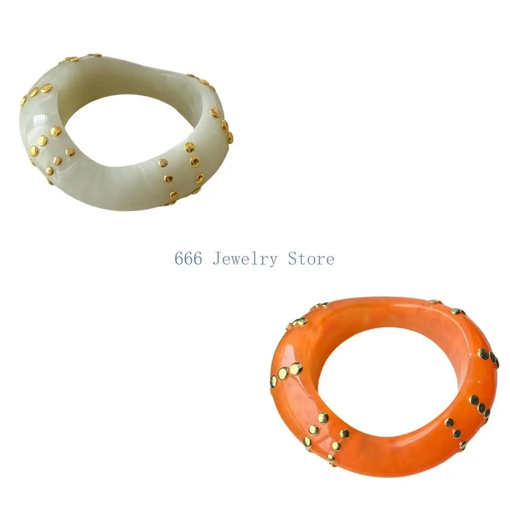 F2TD Contemporary Abstract Resin Wrist Bangle With Bold Studded Accent For Women