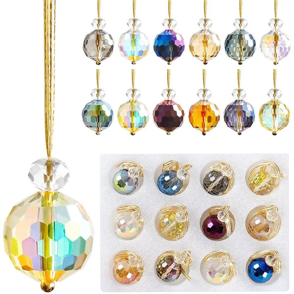 

12 Pcs Crystal Glass Christmas Balls Ornaments 1" Mini Colorful Round Prism Ball Xmas Tree Hanging Decorations For Wedding Party